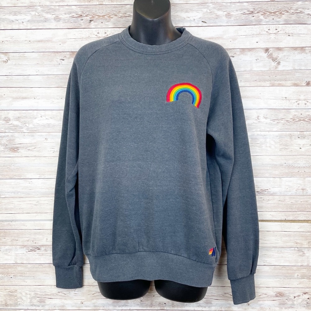 AVIATOR NATION Rainbow Embroidered Charcoal Gray Pullover Sweatshirt - Picture 2 of 10